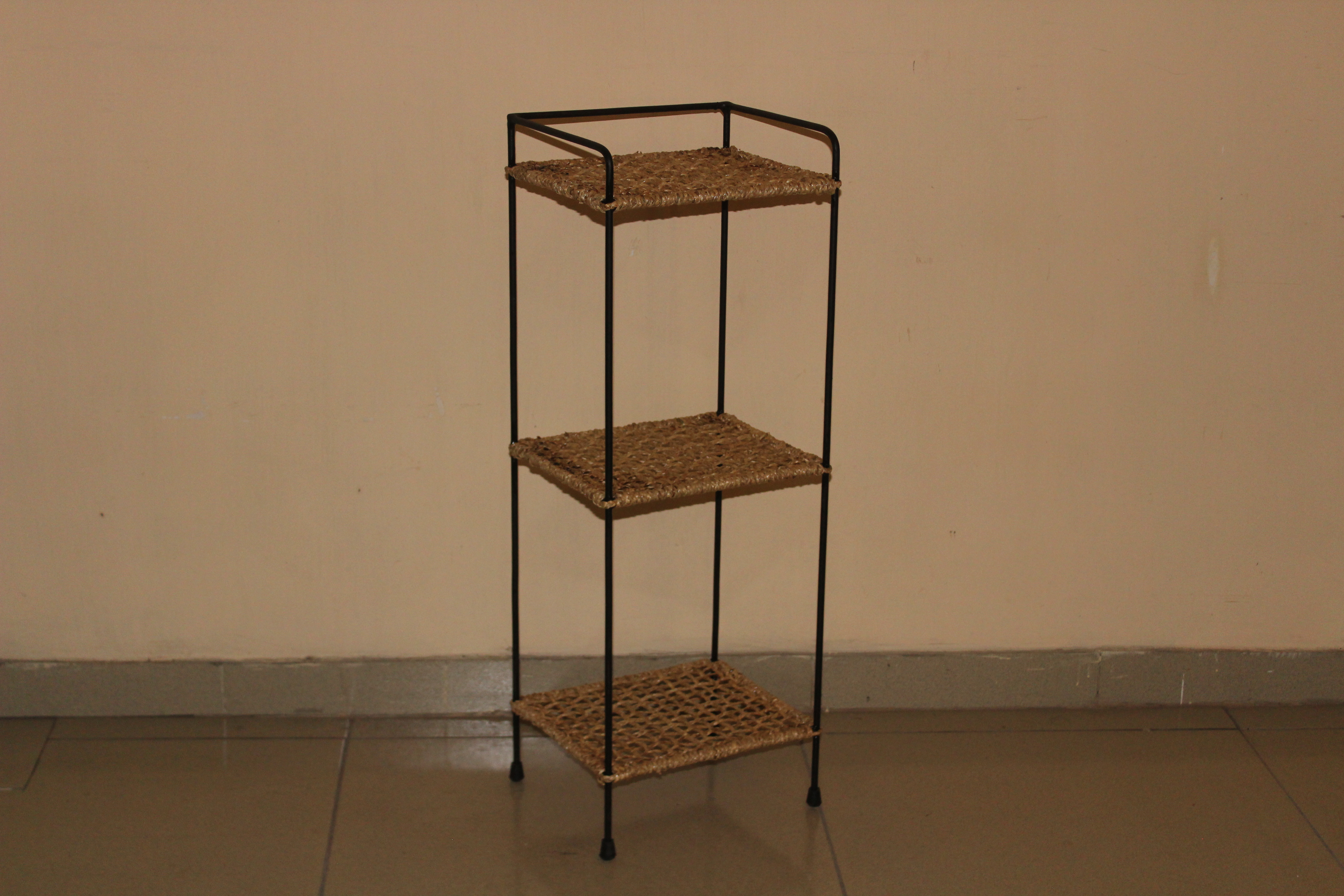 Telephone stand with three platforms made of cane